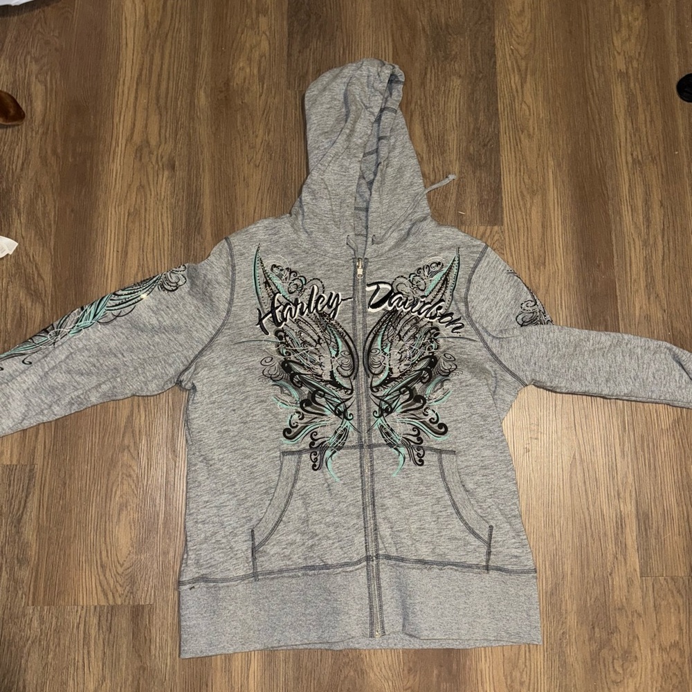 Harley-Davidson Gray and Black Graphic Hoodie